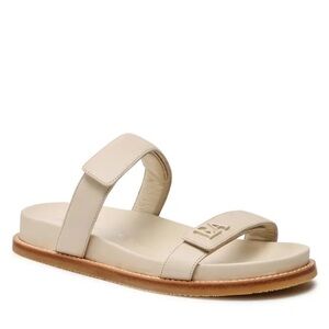 Emporio Armani Leather Slides in Linen Light Beige Size EU 37.5 US 7